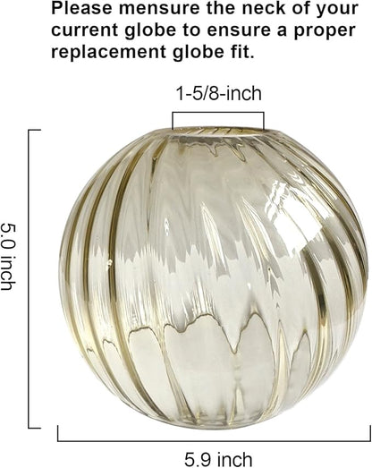 3 Pack Round Ripple Glass Globes for Light Fixtures Replacement, Clear Amber Glass Shade for Farmhouse Pendant Light Chandelier Wall Sconce, 1-5/8 Inch Fitter
