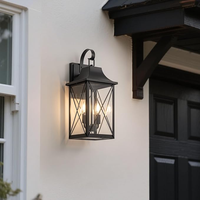 mirrea 19-inch Outdoor Porch Wall Light for House, Waterproof Exterior Sconce for Patio, Wall Mount Lighting Fixture for Front Door, Permanent Outside Lamp for Garage, Matte Black, Set of 2