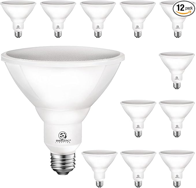 Energetic PAR38 Outdoor LED Flood Light Bulb, 2700K Soft White, 90 Watt Equivalent, Wet Rated, 900LM, E26 Base, Non-Dimmable,12 Pack