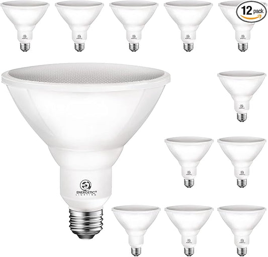 Energetic PAR38 Outdoor LED Flood Light Bulb, 2700K Soft White, 90 Watt Equivalent, Wet Rated, 900LM, E26 Base, Non-Dimmable,12 Pack