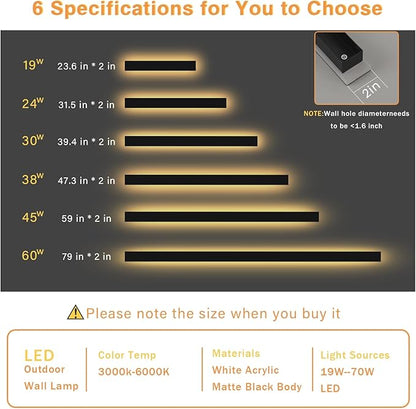 2pcs Modern Long Outdoor Wall Light 79in Black Exterior Wall Lighting IP65 Waterproof Garage Outdoor Wall Sconce 3000K-6000K Dimmable LED Lights Linear Wall Light for House Porch Patio