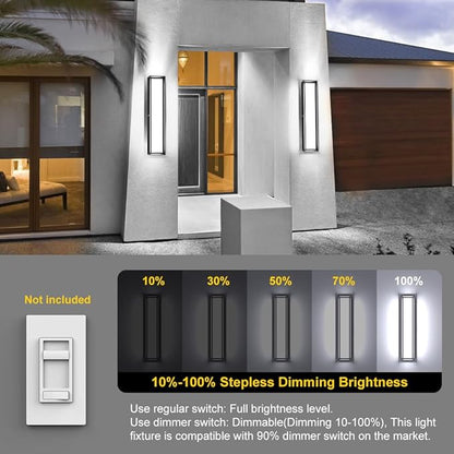 Sytmhoe Outdoor Wall Sconce Lights,2Packs 10%-100% Dimmable LED Modern Porch & Patio Wall Light Fixture, 23.6in Black Exterior Sconce Wall Mounted Lights Suitable for Garage Courtyard House(6000K)
