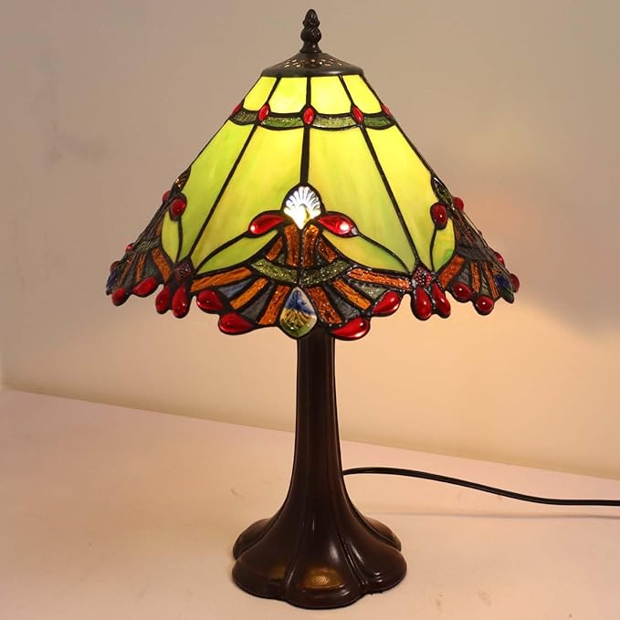 Bieye S10023 Tiffany Style Stained Glass Baroque Lampshade (13-inch Wide Green)