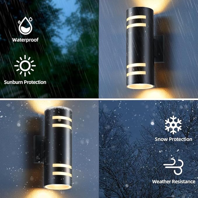 SHIMR Modern RGBCW Outdoor Wall Lights 2 Pack, Color Changing Outdoor Sconce Lights with APP Control, Black Cylinder Exterior Lighting Fixtures Aluminum Up Down Outside Lights for House [ETL Listed]