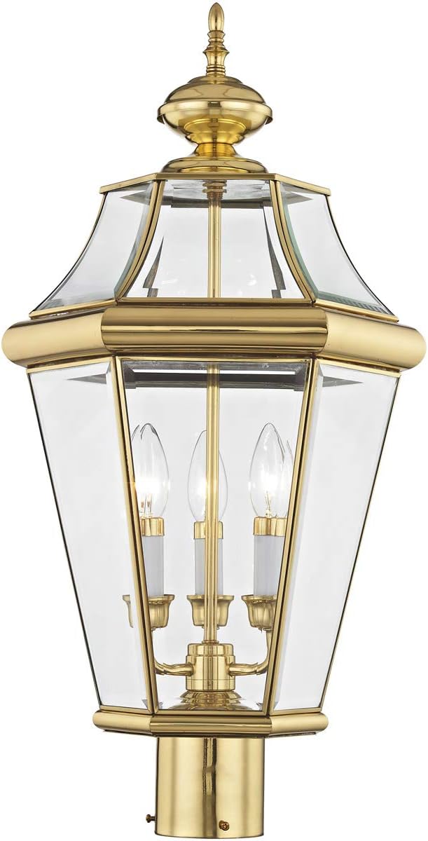 Livex Lighting 2364-02 Outdoor Post with Clear Beveled Glass Shades, Polished Brass