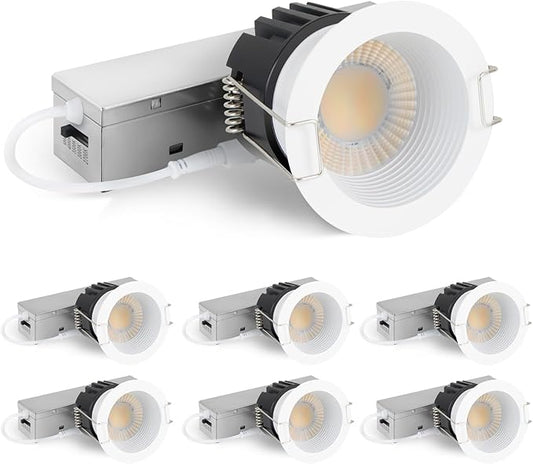 Adetu 2 Inch 5CCT Anti-Glare LED Downlight with Junction Box, 2700K/3000K/4000K/5000K Selectable, CRI90+, 8W COB, 840LM, IP65 Waterproof, Dimmable-ETL and Energy Star Certified (White,6 Pack)