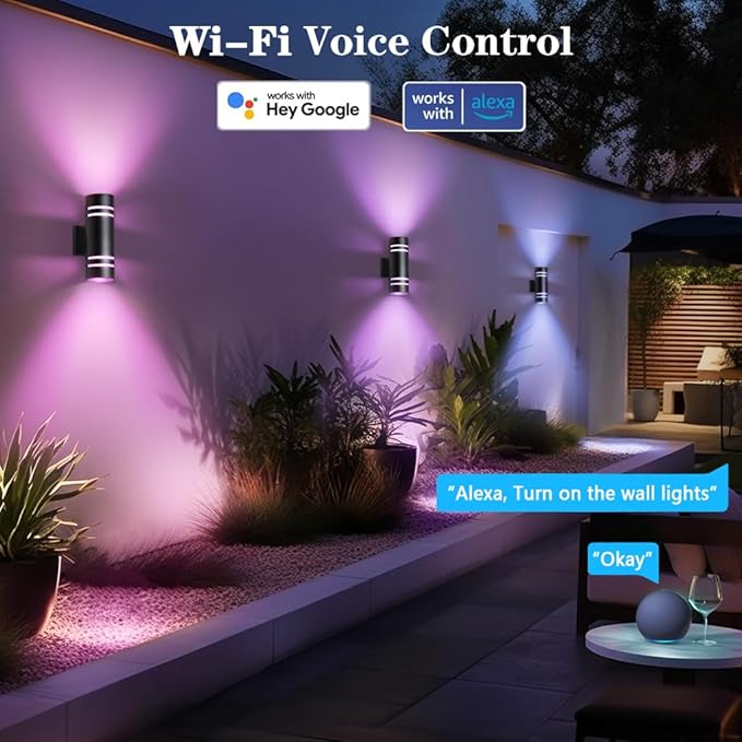 KIZON Modern RGBCW Outdoor Sconce Color Changing, Dimmable Porch Light, Black, 4x4x12 inches, App Control with Remote, Compatible with Alexa Google Assistant, ETL Listed