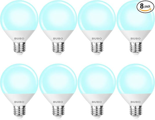 BUBO Vanity Light Bulbs 60 Watt Equivalent, Bathroom Light Bulbs Daylight White 5000K, G25 Globe Round Bulb 800 Lumens, E26 Medium Base, 7W, Non-Dimmable, 8 Pack