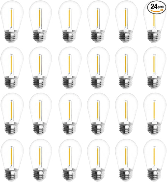 Jslinter 24-Pack LED 1W String Light Bulbs, S14 Plastic Shatterproof Edison Vintage Style Replacement 1 Watt Outdoor 2200K, Waterproof, Warm White Equivalent to 11w, e26 Base