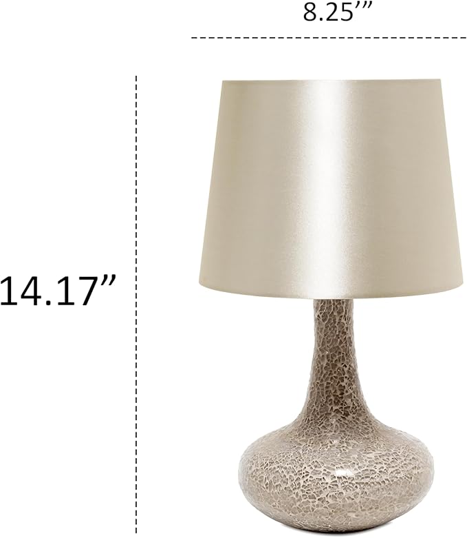 Simple Designs LT1143-CHA Colored Glass Fusion Montage Table Lamp and Matching Faux Silk Shade for Entryway, Living Room, Hallway, Bedroom, Office, Champagne