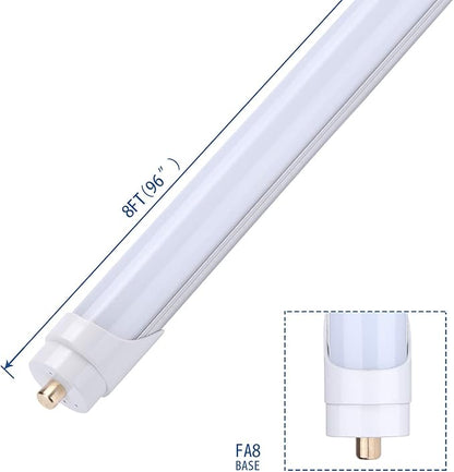 8ft T8 LED Tube Light 6000K Frosted Cover, Single Pin Cool White 45W (Replace 100 Watt Fluorescent Tubes)Double-Ended Power 4 Pack