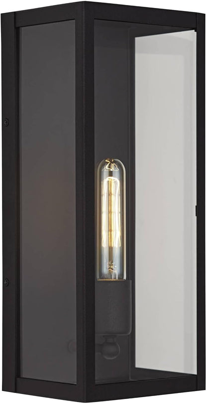 John Timberland Cornell Modern Industrial Box-Shaped Outdoor Wall Light Fixture Sand Black Metal 14 1/4" Clear Glass for Exterior House Porch Patio Outside Deck Garage Yard Front Door Garden