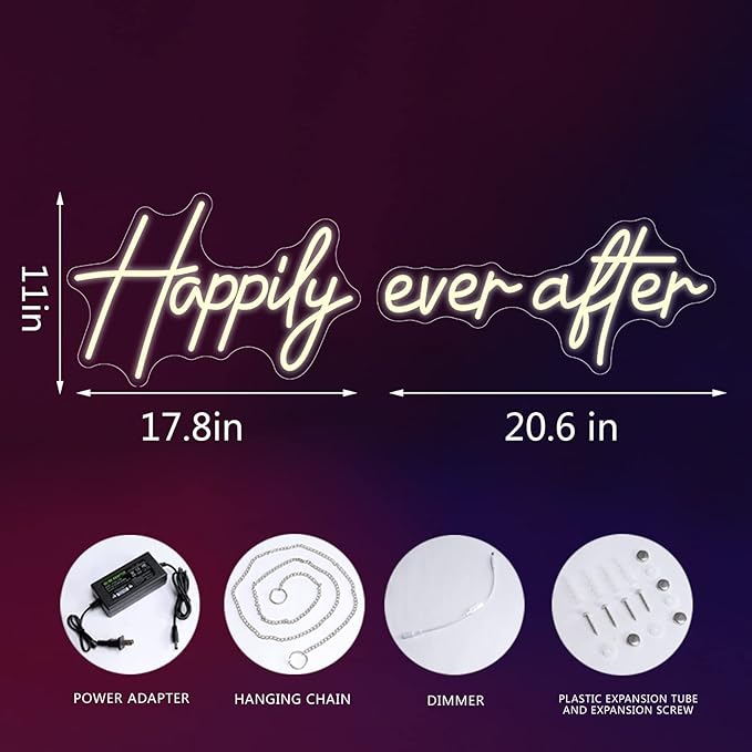 Happily Ever After Neon Sign Large, 38.4 Inch Neon Light Sign Art Decorative with Dimmer for Engagement,Birthday,Wedding,Gift for Girl,Home Wall Decor,Living Room Decor