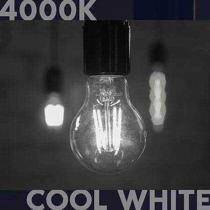 LUXRITE Vintage A19 LED Light Bulbs 100 Watt Equivalent, 1600 Lumens, 4000K Cool White, Dimmable Edison Light Bulbs, 12W, Damp Rated, UL Listed, Clear Glass Filament Bulb, E26 Medium Base (2 Pack)