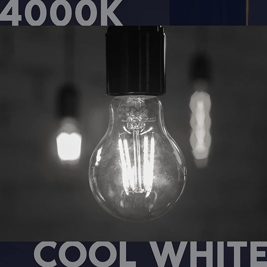 LUXRITE Vintage A19 LED Light Bulbs 100 Watt Equivalent, 1600 Lumens, 4000K Cool White, Dimmable Edison Light Bulbs, 12W, Damp Rated, UL Listed, Clear Glass Filament Bulb, E26 Medium Base (4 Pack)