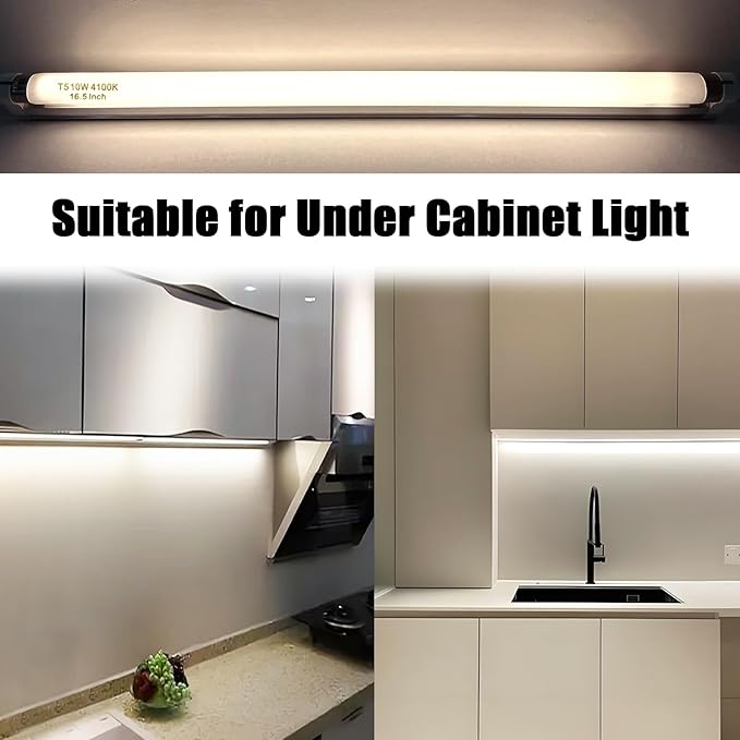 T5 10 Watt F10T5/CW Light Bulb 16" Under Cabinet Lights Cool White, T5 10W Fluorescent Bulb Compatible with Jasco,Philips, Sylvania Lighting Fixture, 900lm G5 Base, 4Pack