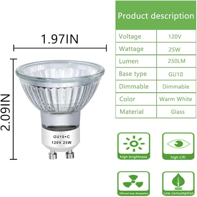 Halogen 25W 120V NP5 Candle Warmer Bulb, GU10 Halogen 120V 25W MR16 Glass Cover Bulb, Replacement for Wax Burner, Tart Burner, Fragrance Melt, MR16 JDR Dimmable, 2700K Warm White (Pack of 4)