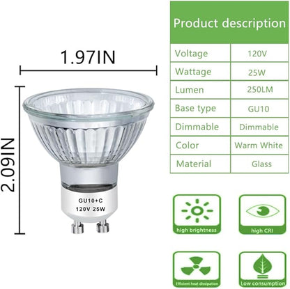 Halogen 25W 120V NP5 Candle Warmer Bulb, GU10 Halogen 120V 25W MR16 Glass Cover Bulb, Replacement for Wax Burner, Tart Burner, Fragrance Melt, MR16 JDR Dimmable, 2700K Warm White (Pack of 4)