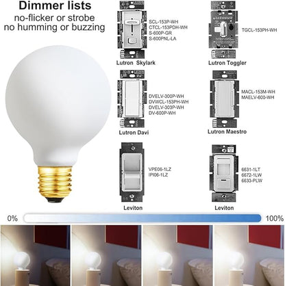 Leools Dimmable g25 led Frosted Bulb e26 led Globe Bulb 60w led Edison Bulb 4000K Daylight White 600lm ac120v 6w g80 Flick-Free Matt White led Globe Bulb for Vanity Light Bulbs 4Pack