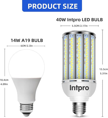 Intpro LED Corn Light Bulb LED Light Bulb 450W Equivalent 5500 Lumen 6500K 40W Large Area Cool Daylight White E26/E27 Base for Outdoor Indoor Garage Warehouse Factory Workshop Street Backyard 2Pack