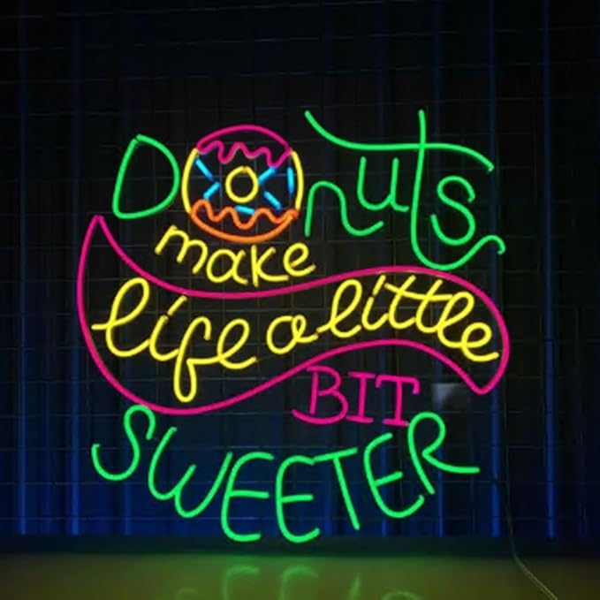 Donuts Make Life A Little Bit Sweeter Neon Light, Donut Neon Sign, Baker Led Light, Bakery Led Sign, Baking Room Wall Decor, Cake Neon Light Size:23inch