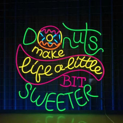 Donuts Make Life A Little Bit Sweeter Neon Light, Donut Neon Sign, Baker Led Light, Bakery Led Sign, Baking Room Wall Decor, Cake Neon Light Size:23inch