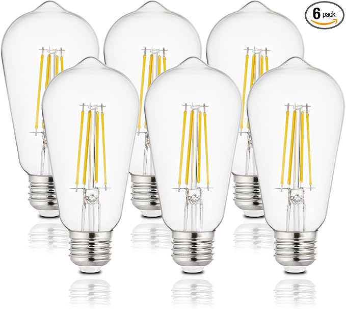 Depuley LED Light Bulbs E26: Edison LED Filament Bulbs 6W Equivalent 60W - Vintage Chandelier Lights Bulb 5000K Daylight White - ST58 Clear Glass Bulb 360°Omnidirectional Lighting 800LM 90+CRI 6-Pack