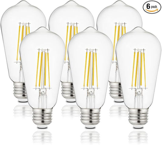 Depuley LED Light Bulbs E26: Edison LED Filament Bulbs 6W Equivalent 60W - Vintage Chandelier Lights Bulb 5000K Daylight White - ST58 Clear Glass Bulb 360°Omnidirectional Lighting 800LM 90+CRI 6-Pack
