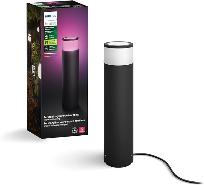 Philips Hue Calla Large Outdoor Pedestal Light (Low-volt), (104 x 402 mm) White & Color Light, Voice Control with Alexa, Apple Home & Google Assistant, Bridge required