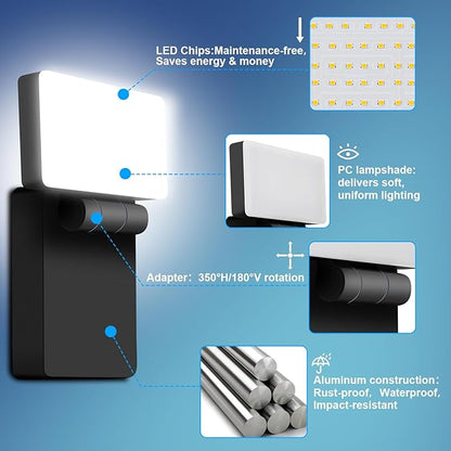 ledmo 60W LED Outdoor Wall Light 350° Horizontal/180° Vertical LED Exterior Wall Lights Modern Neighbor Friendly Adjustable Exterior Flood Lighting 5000k 6000lm IP66 for Upper Areas Yard Porch