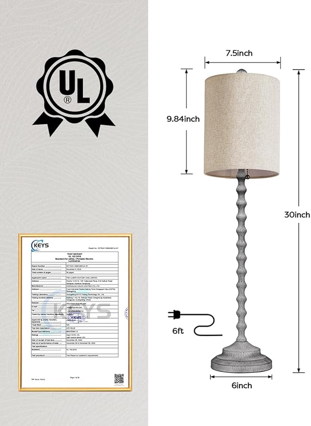 Rustic Farmhouse Buffet Lamps Set of 2, 30" Tall Table Lamps with Metal Base & Linen Shade – UL Certified, Perfect for Adding a Warm, Cozy Glow to Living Rooms, Dining Rooms & Entryways