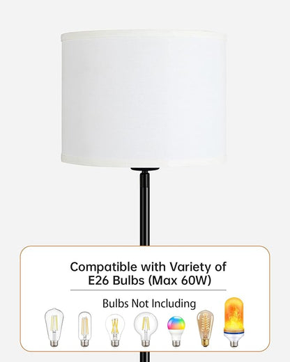 BoostArea Floor Lamps Standing Lamp, Modern 58" Tall Lamp with White Lampshade, Simple Small Pole Lamp for Bedroom, Pedal Switch, Black Small Lamps for Kid Room/Office/Reading Room(E26 Base, NO Bulb)