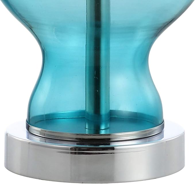JONATHAN Y JYL4036A 20.5" Modern Glass Table Lamp, Aqua Blue Bedside Lamp for Living Room, Bedroom Nightstand, Coastal End Table Desk Lamp with White Linen Drum Shade, LED Bulb Included