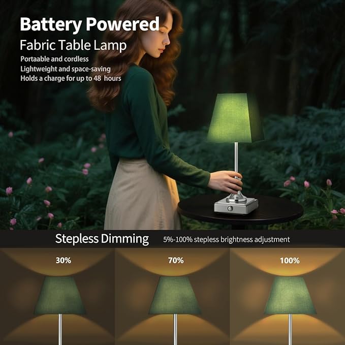 Rechargeable LED Table Lamps with Stepless Touch Control,Light Sliver Cordless Lamp for Living Room&Bedside&Patio&Shower,Small Desk Lamp(6000mAH Battery),2 Pack for Home Decor,Best Gifts for Family