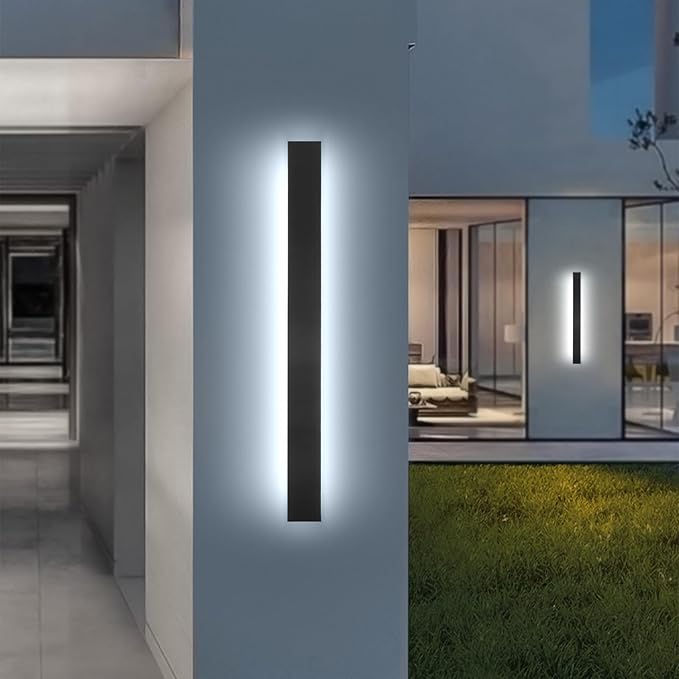 Modern Outdoor Wall Light for House,2pack 23.6inch Black LED Exterior Wall Sconces Lighting Fixtures, Outdoor Porch Light Fixture Dimmable Long Linear Wall Light Outside Lighting for Porch