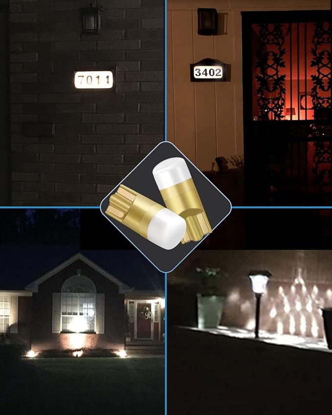 Keiurot House Number Light Bulb Address Bulb 193 Bulb Lighted Address Sign LED Replacement Bulb Kit 10-30Volt AC/DC, RV Landscape and Cabinet Lighting White, 2Pack