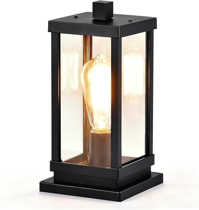 Outdoor Post Light Fixture, Hardwired Aluminum and Clear Glass Lamp Post Lantern, Waterproof Exterior Light for Yard, Driveway, Garden, Gate Pillar,E26 Base (Bulb Not Included)