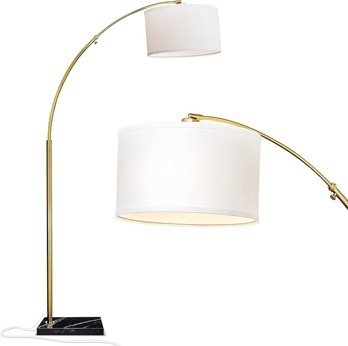 Brightech Logan Arc Floor Lamp, Bright Standing Lamp for Living Rooms, Offices & Bedrooms, Modern Living Room Décor, Tall Hanging Floor Lamp for Reading and More – Gold/Brass