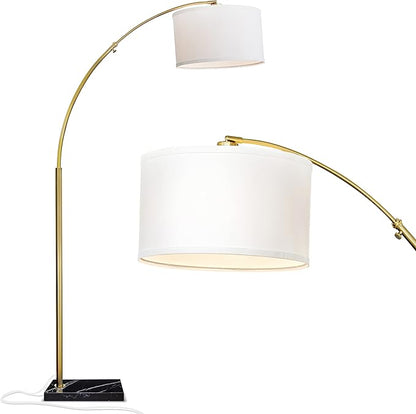 Brightech Logan Arc Floor Lamp, Bright Standing Lamp for Living Rooms, Offices & Bedrooms, Modern Living Room Décor, Tall Hanging Floor Lamp for Reading and More – Gold/Brass