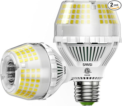 SANSI 300W Equivalent 5000 Lumens LED Light Bulb, 5000K Daylight Super Bright Light Bulbs, E26 A19 Brightest LED Bulbs Non-Dimmable, 22-Year Lifetime, 35W Energy Saving for Home Workshop, 2-Pack