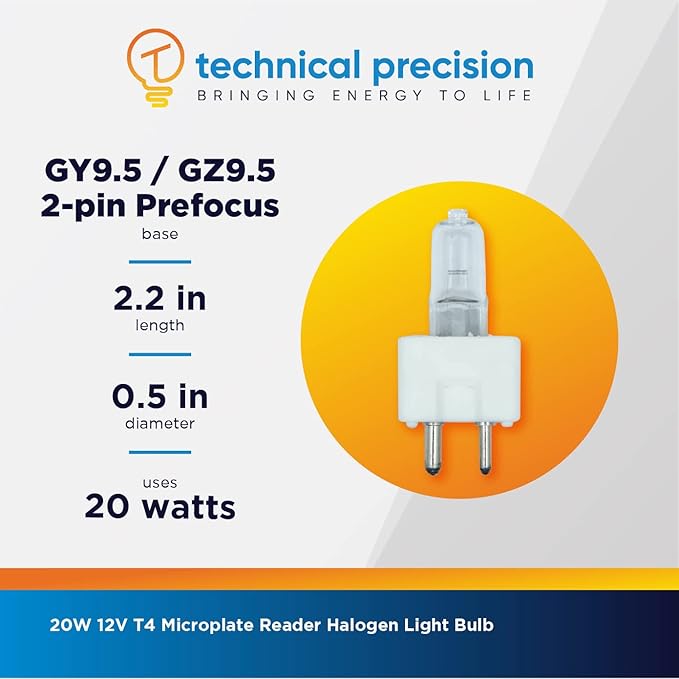 Technical Precision Microplate Reader 20W 12V T4 Halogen Light Bulbs 2 Pin GY9.5 Base - Replacement for Light Bulb/Lamp L9404 Light Bulb 1 Pack