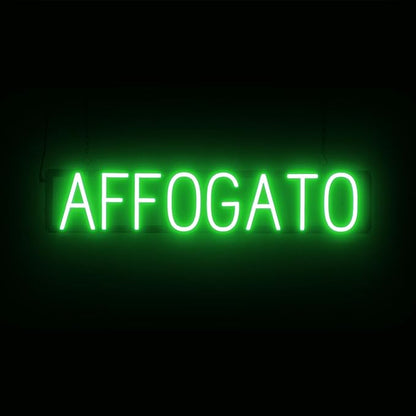 SpellBrite AFFOGATO Sign | Treat-Related Sign with Neon Look, Green LED Light Source | 32.1" x 6.3"