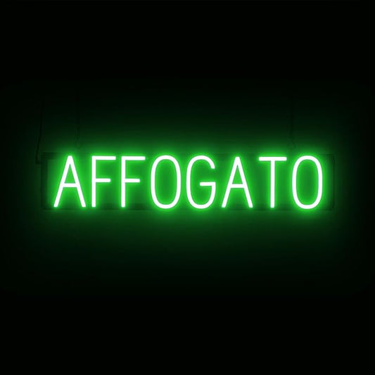 SpellBrite AFFOGATO Sign | Treat-Related Sign with Neon Look, Green LED Light Source | 32.1" x 6.3"