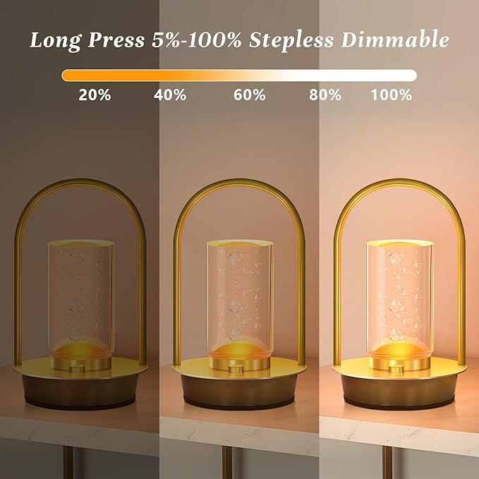 Portable Cordless Table Lamp, 3 Colors Dimmable Touch Lamps for Nightstand Rechargeable Battery Powered Metal Small Desk Lamp Lantern Lamps Outdoor Lamp for Patio Bedroom Restaurant Bar Camping