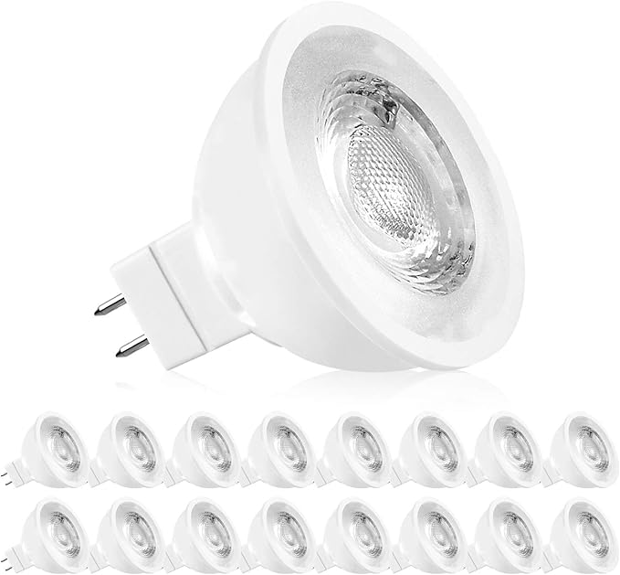 LUXRITE MR16 LED Bulb 50W Equivalent, 12V, 5000K Bright White Dimmable, 500 Lumens, GU5.3 LED Spotlight Bulb 6.5W, Enclosed Fixture Rated, Perfect for Track and Home Lighting (16 Pack)