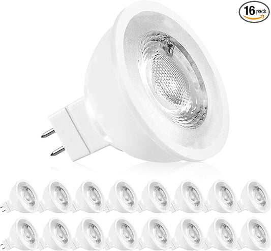 LUXRITE MR16 LED Bulb 50W Equivalent, 12V, 4000K Cool White Dimmable, 500 Lumens, GU5.3 LED Spotlight Bulb 6.5W, Enclosed Fixture Rated, Perfect for Track and Home Lighting (16 Pack)