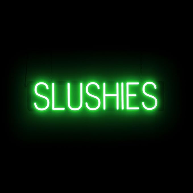 SpellBrite SLUSHIES Sign | Treat-Related Sign with Neon Look, Green LED Light Source | 28.1" x 6.3"