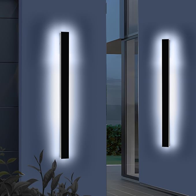 Mikeru 57inch Long LED Wall Light Fixtures, 10%-100% Dimmable Black Exterior Wall Sconces, 3000k-6000k Acrylic Invisible Exterior Wall Light for Porch Modern Outdoor Wall Mount Lighting