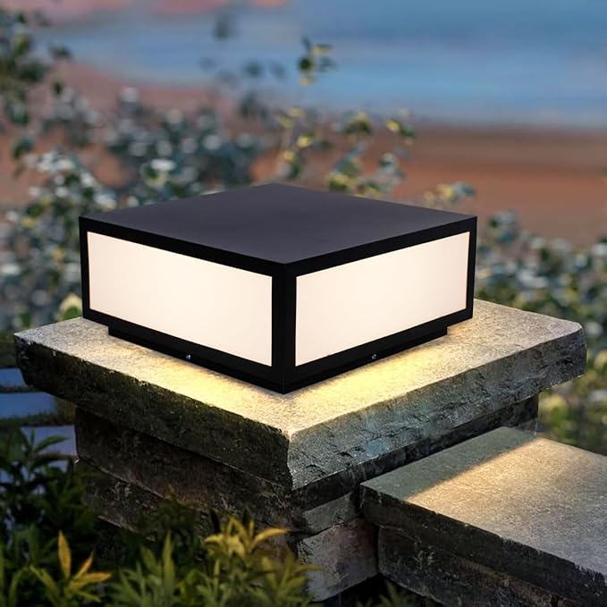 Modern Column Post Light, 15.74"x15.74" Outdoor Pillar Fence Cap Lights For Garden Patio Deck Decoration Lantern Wired High Voltage E26 E27 Base