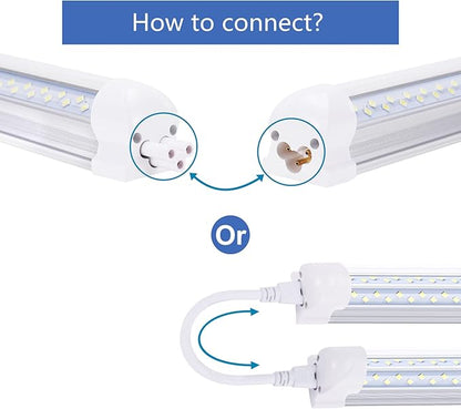 8 ft Led Shop Light Fixture 120W 14400 Lumens 6500K Cold White T8 V Shaped Integrated Led Tube Light 4 Rows Cooler Door Light, Warehouse Super Bright White Pack of 10
